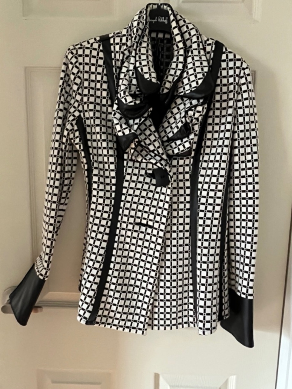 Joseph Ribkoff Geometric Plaid Ruffled Blazer NWOT